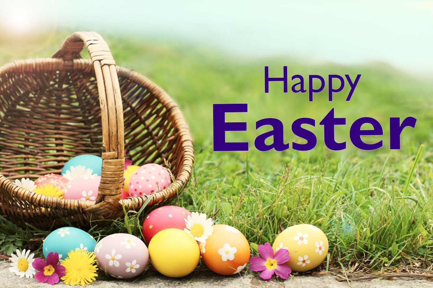 Happy Easter basket with eggs