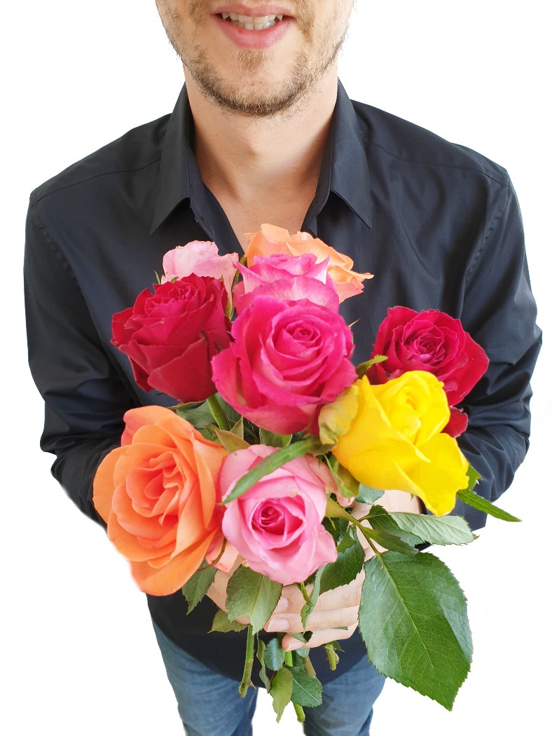 Man with flowers roses